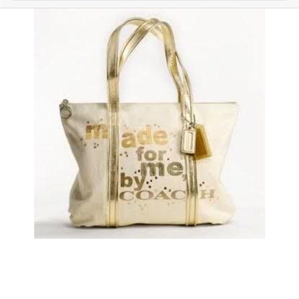 Coach Signature Poppy "made for me" Glam Tote/Shoulder Purse Sequin Cream Gold